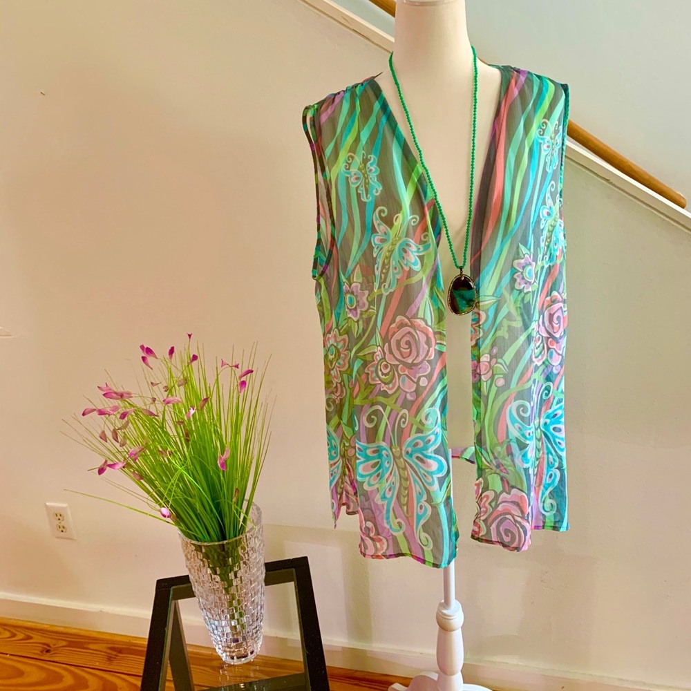 Bob Mackie multi colored butterfly print cardigan